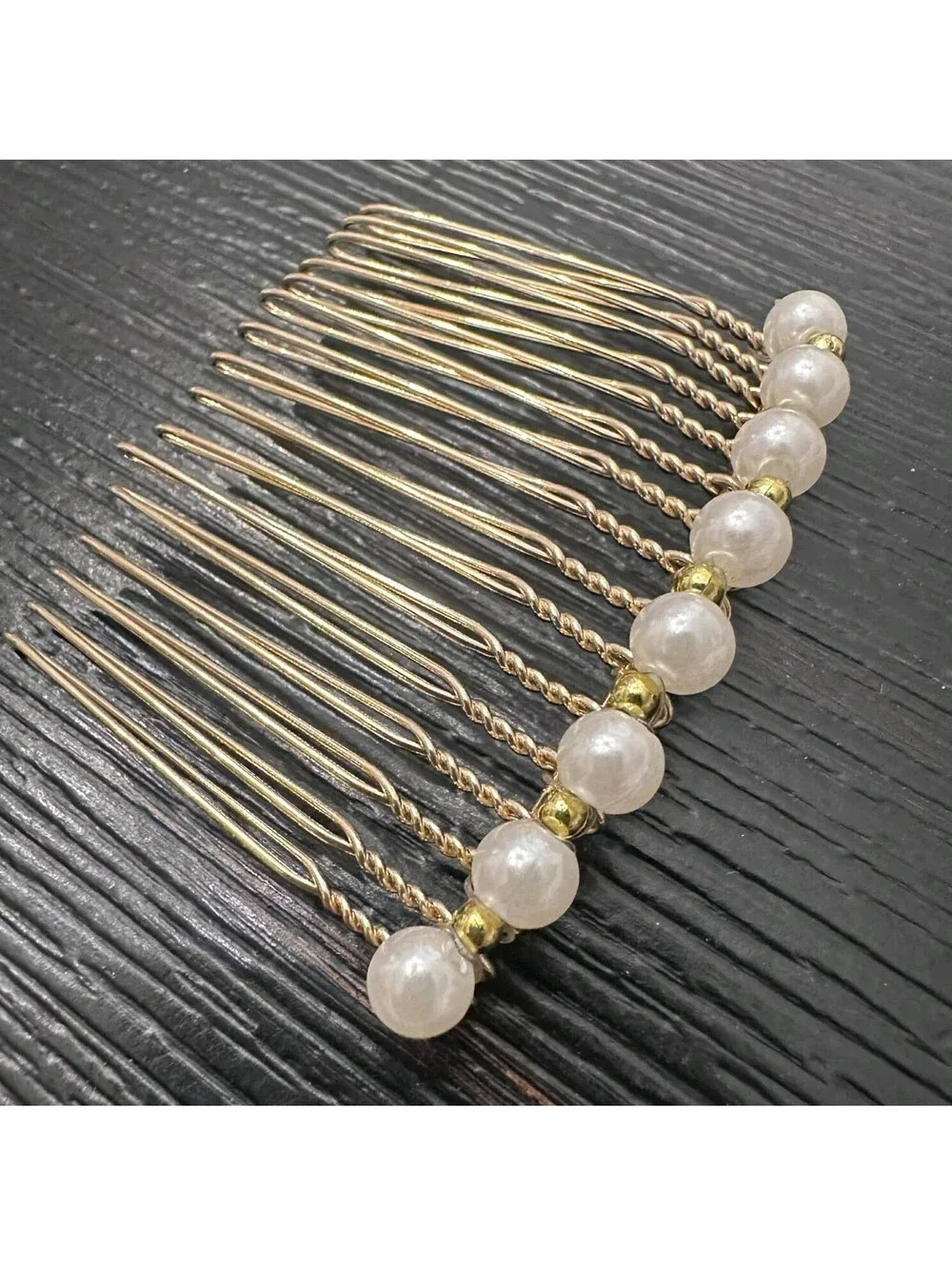 Vintage Gold Tone Faux Pearl Hair Combs Set Of 2 Bridal Wedding Hair Accessories